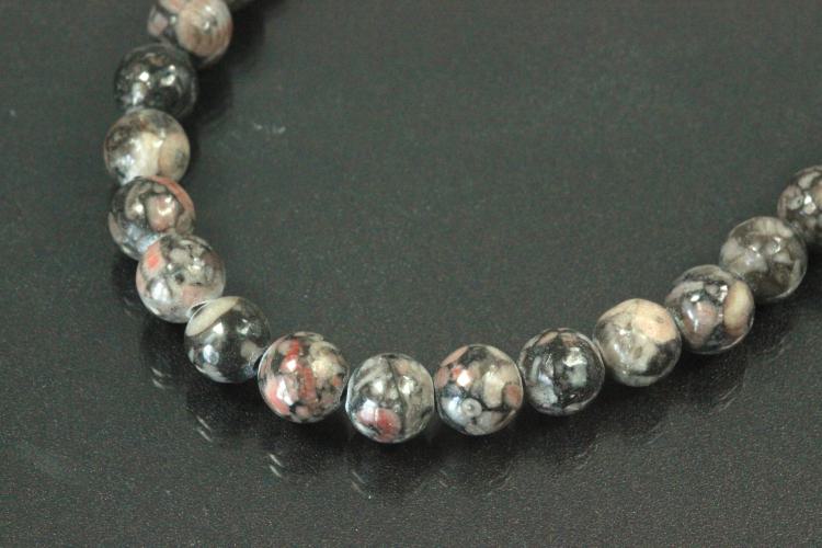 Fossil jasper spherical gemstone strand, approx. dimensions Ø 8mm, approx. 39,0 - 40,0cm long.