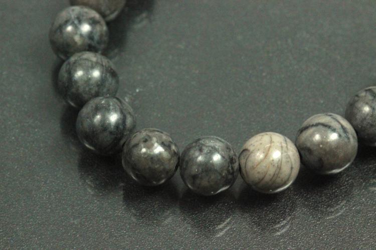 Picasso jasper dark spherical gemstone strand, approx. dimensions Ø 8mm, approx. 39,0 - 40,0cm long.