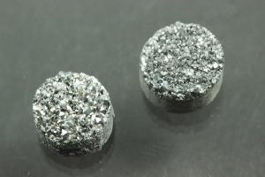 Quarz Druzy, Form rund, Farbe silberfarben, ca Maße Ø 8mm, Höhe 4,1-4,6 mm