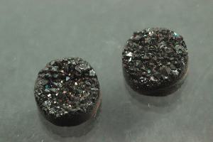 Quarz Druzy, Form rund, Farbe schwarzfarben, ca Maße Ø 8mm, Höhe 3,8-5,3 mm