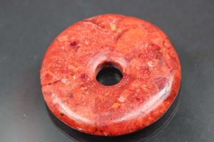 sponge coral pendant pressed red donut size Ø 40mm, 6mm thickness, hole inside Ø ca. 7,5mm