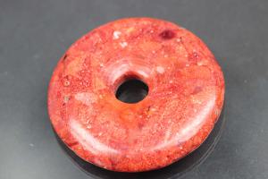 sponge coral pendant pressed red donut size Ø 40mm, 6mm thickness, hole inside Ø ca. 7,5mm