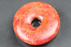 sponge coral pendant pressed red donut size Ø 44mm, 7,5mm thickness, hole inside Ø ca. 9,5mm