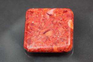 sponge coral pendant pressed red square size 39 x 39mm, 8mm thickness, hole Ø ca. 1,2mm, diagonal drilled