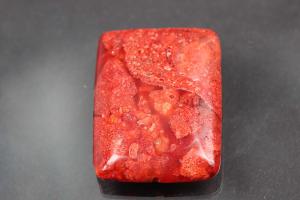 sponge coral pendant pressed red rectangular size 38 x 28mm, 7mm thickness, hole Ø ca. 1,0mm, straight drilled